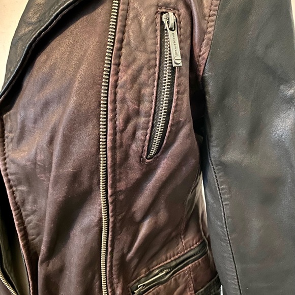 Michael Kors maroon/black leather moto jacket w/ gunmetal hardware -small - Picture 6 of 16